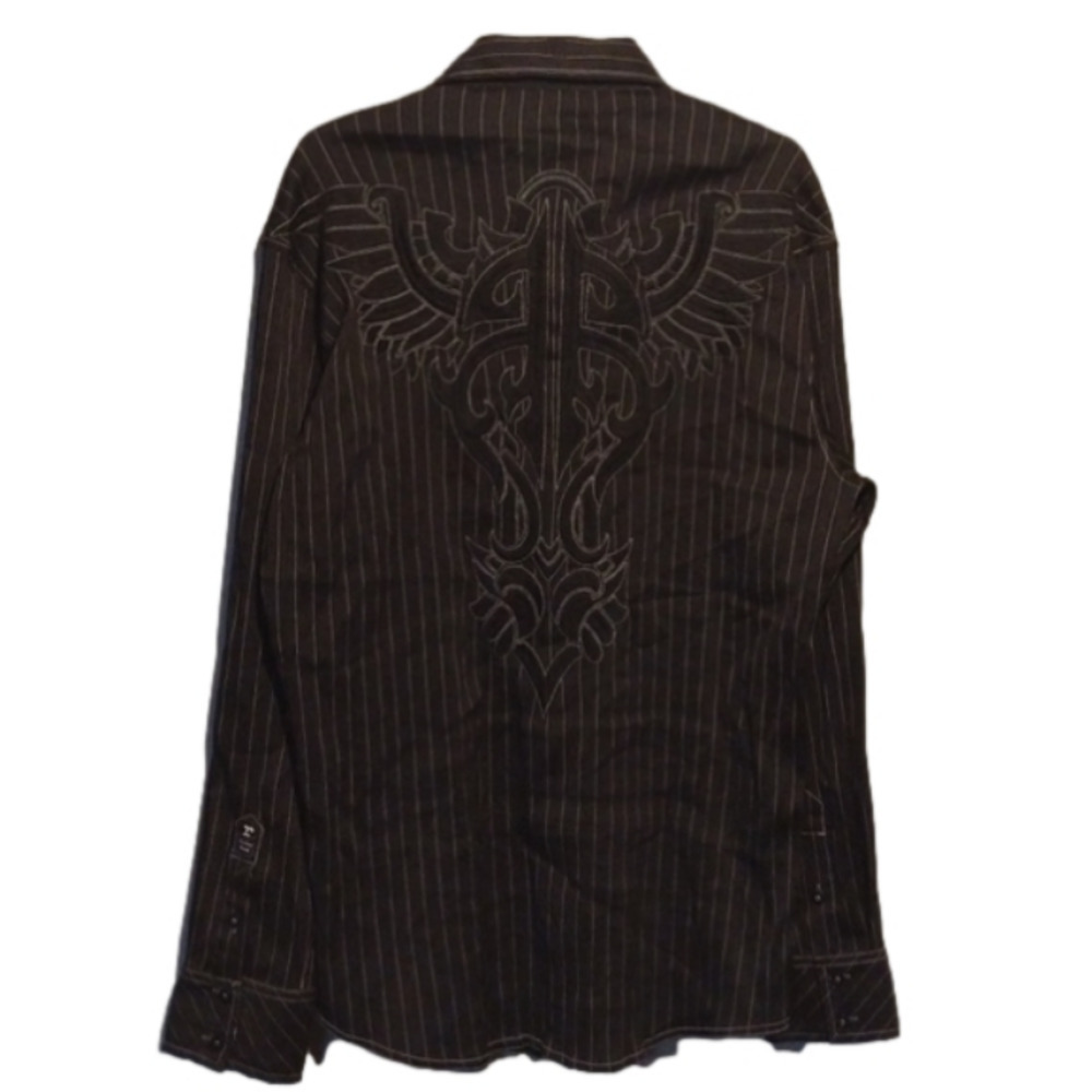 roar men's medium dress shirt size medium black and white white pinstripes - Picture 2 of 11